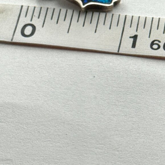 Sterling Silver Mosaic Opal Hamsa Hand Pendant Blue Green 1"  Signed 925 - Picture 8 of 8